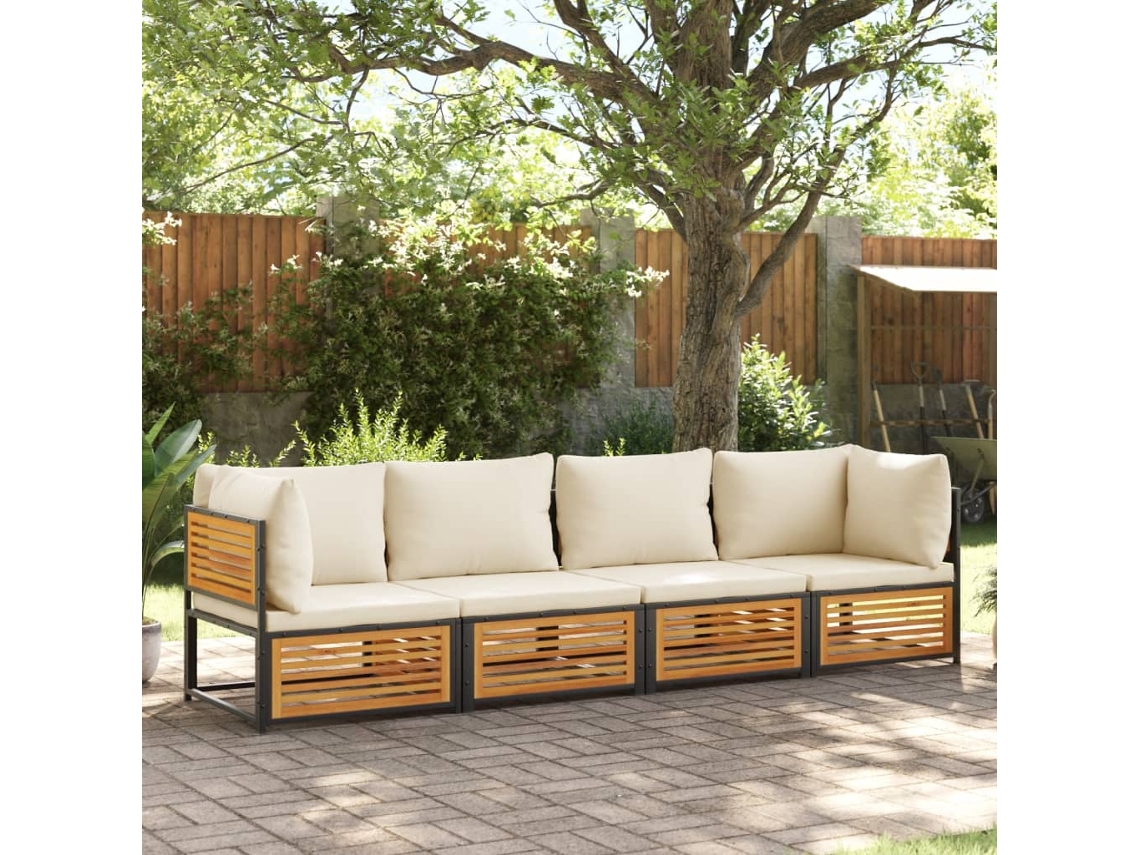 Vidaxl 4 Pcs Conjunto De Sofás De Jardim Com Almofadões Acácia Maciça