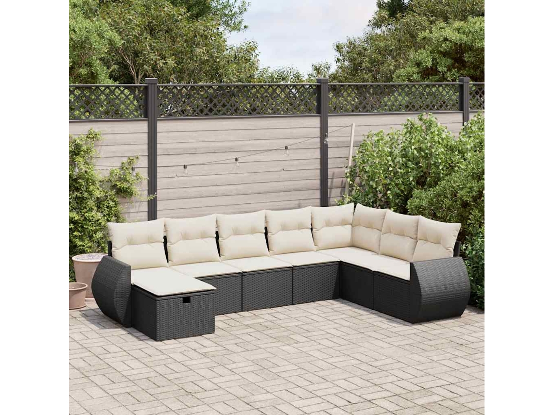 Conjunto 8 Pcs Sofás de Jardim com Almofadões Vime Pe Preto PANGSHIYUAN
