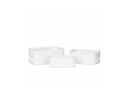 Relaxdays Conjunto 3 Cestos Arrumação Bambu E Tecido, Retangulares, Multiusos, Branco, Acessórios, Brinquedos