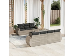 Vidaxl 8 Pcs Conj. Sofás Jardim C/ Almofadões Vime Pe Cinzento-claro