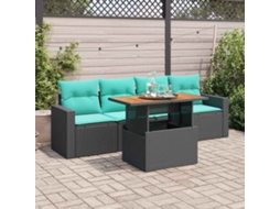 Vidaxl 5 Pcs Conjunto Sofás De Jardim Com Almofadões Vime Pe Preto