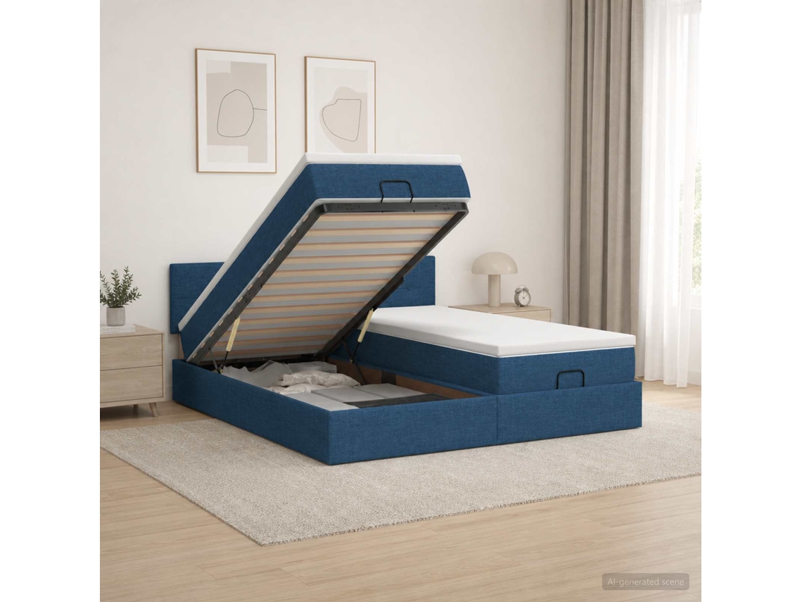 Vidaxl Cama Ottoman Com Colchão E Led Azul 200 X 200 Cm Tecido