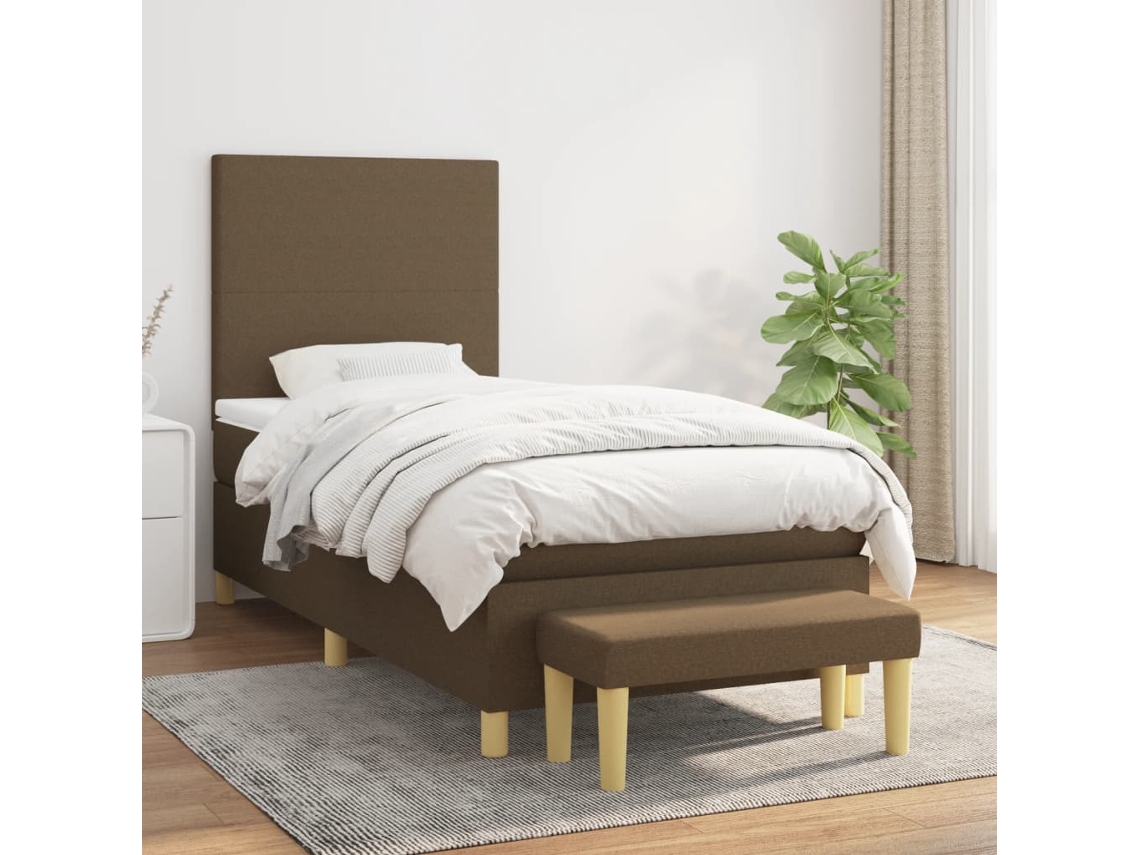 Vidaxl Cama Com Molas/colchão 90x190 Cm Tecido Castanho-escuro
