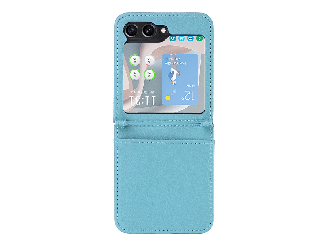 Capa Para Celular Com Compartimento Para Cartão Sim, Capa De Couro De Peça Única Com Estampa De Lichia.azul Ciano - Samsung Z Flip 3