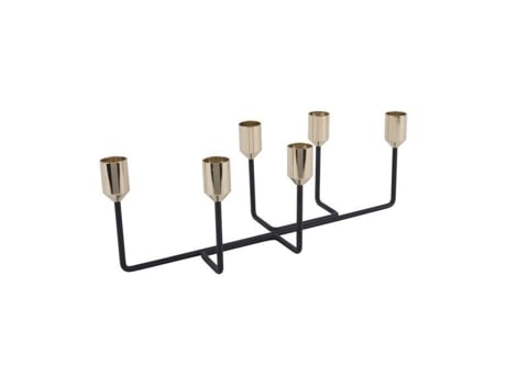 Castiçal de design em metal lineado - PRESENT TIME - L. 34 cm - Para seis velas longas - Preto