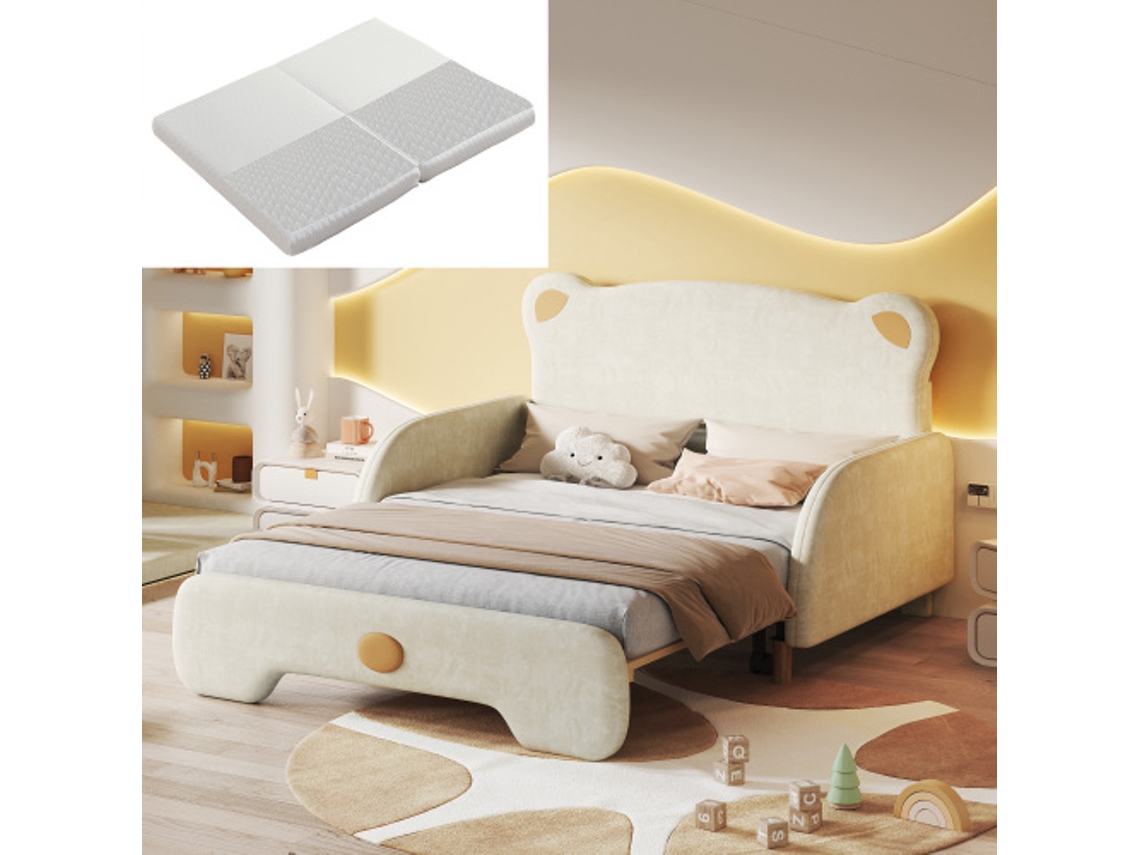 Cama de Casal BTFORUS de Madeira e Tecido 140x105 cm