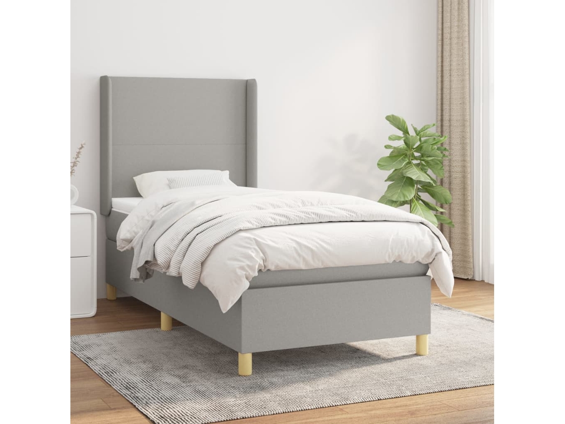 Vidaxl Cama Com Molas/colchão 90x200 Cm Tecido Cinza-claro