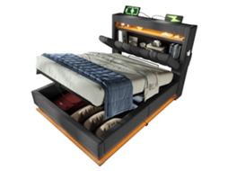 Cama de Solteiro Estofada 90x200cm com Cabeceira Led,portas Usb,espaço de Armazenamento e Sistema Hidráulico Cinza PAPRIKA
