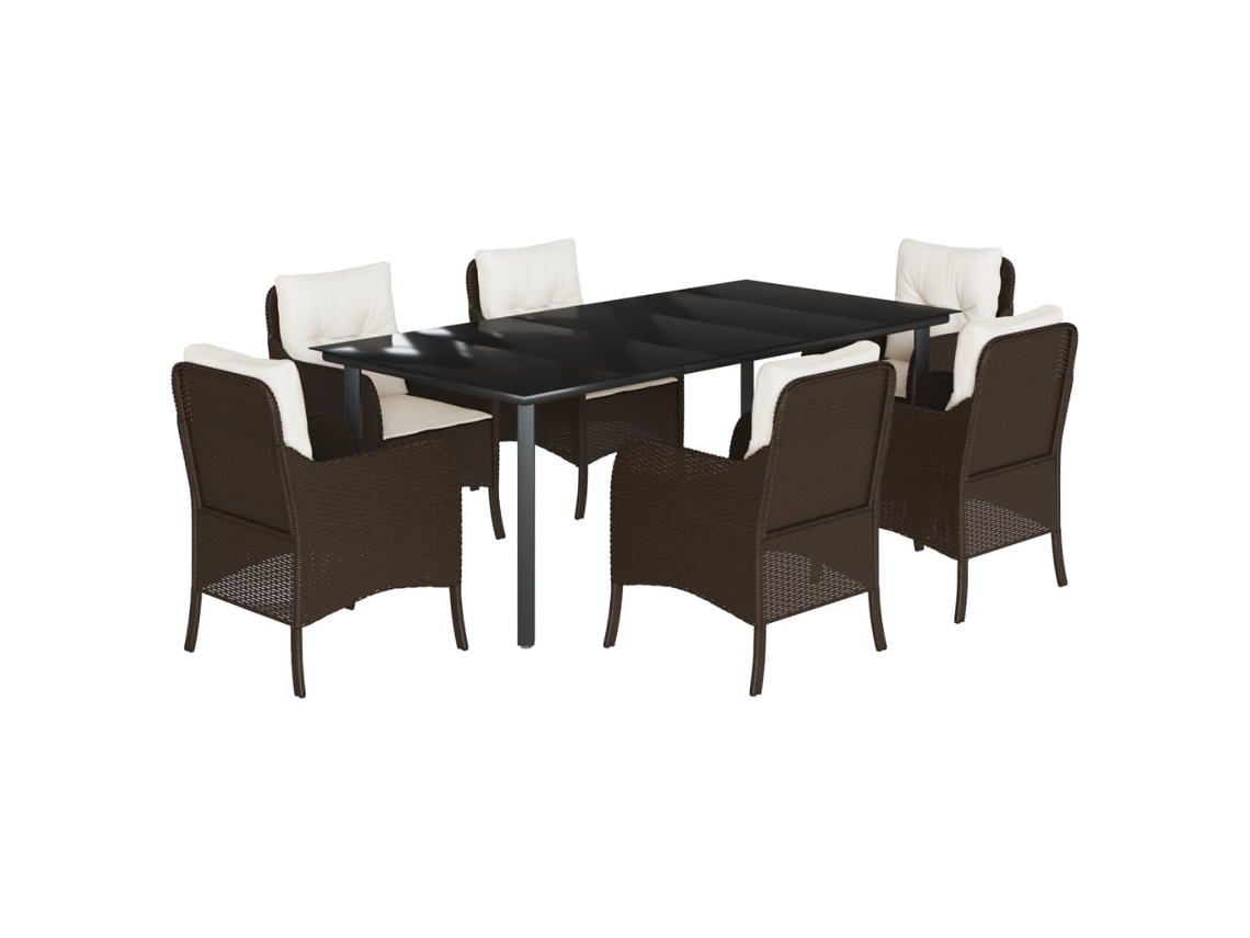 Conjunto de 7 Jantar para Jardim com Almofadões Vime Pe Castanho MAISON EXCLUSIVE
