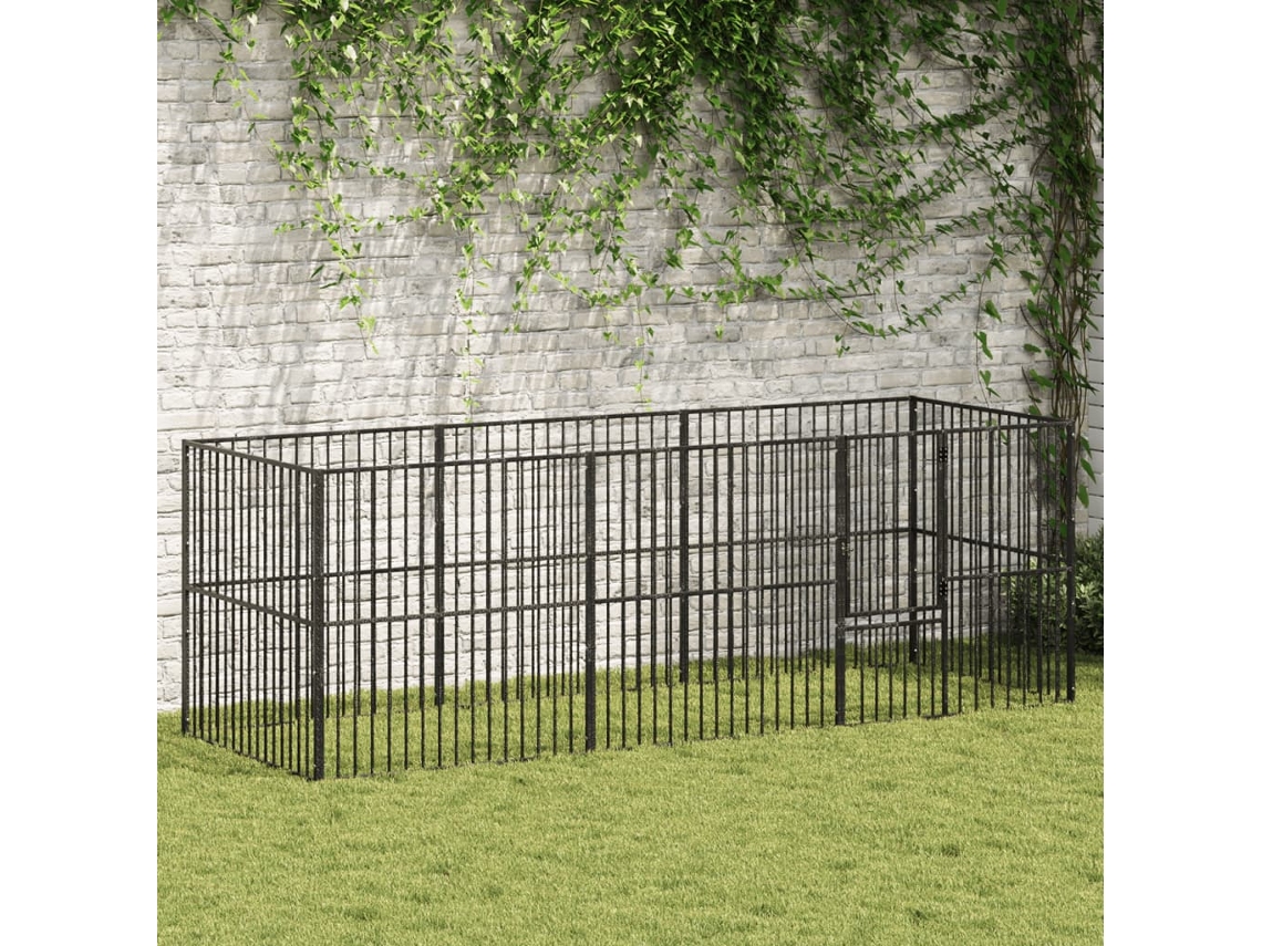 Vidaxl Parque Com 8 Painéis Aço Galvanizado Preto