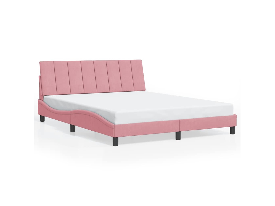 Estrutura de Cama Hanko em Veludo Rosa (160x200 cm)