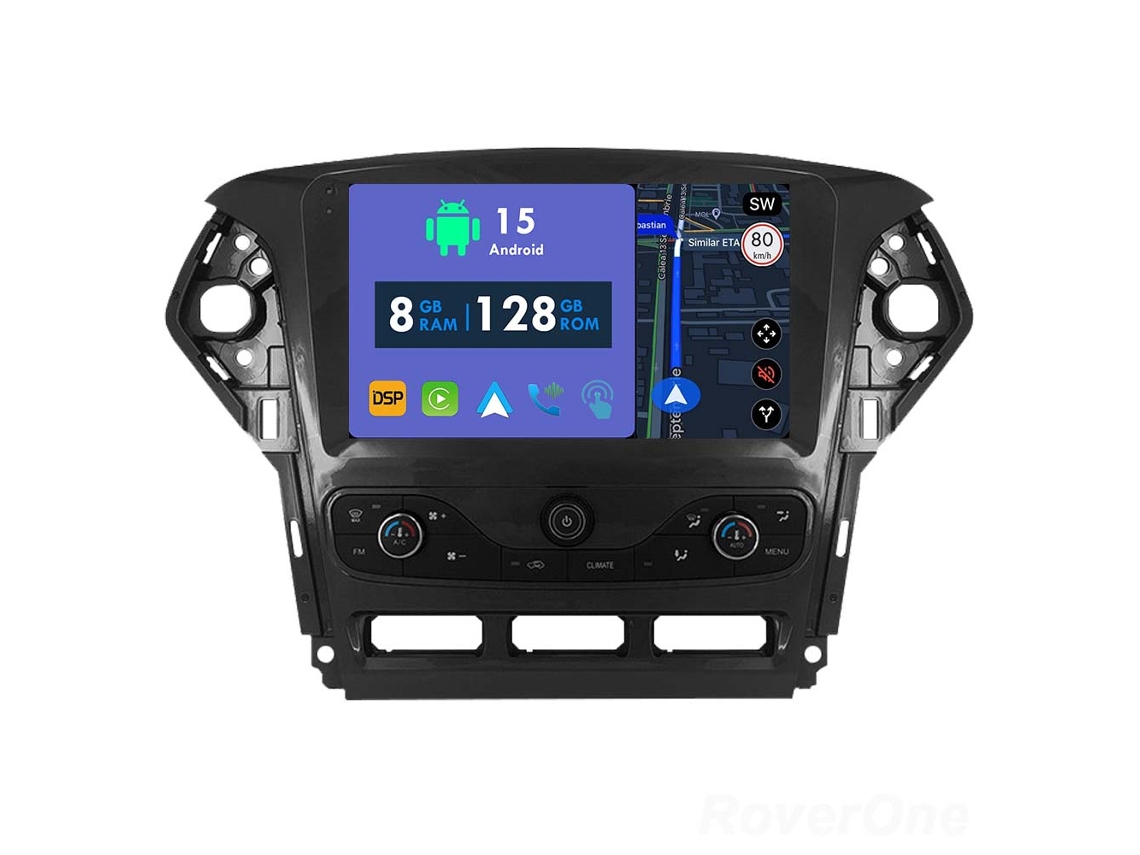 Auto Rádio Carro Bluetooth Autoradio 8GB RAM 128G ROM CarPlay Navegação GPS Ecrã Táctil RoverOne para Ford Mondeo Fusion 2010-2014  