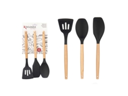Conjunto de 3 utensílios de cozinha de silicone na cor marrom Madeira.