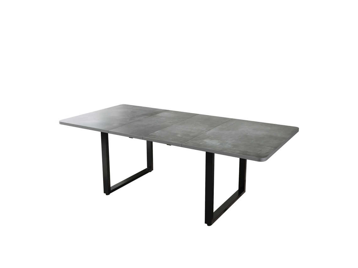 Mesa De Jantar Extensível Retangular 140-220 Cm Para 6-10 Pessoas Com Pé De Metal E Design Simples Em Cinza