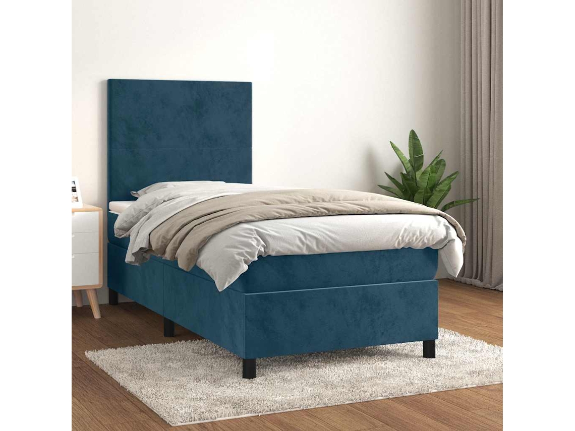 Vidaxl Cama Com Molas/colchão 80x200 Cm Veludo Azul-escuro