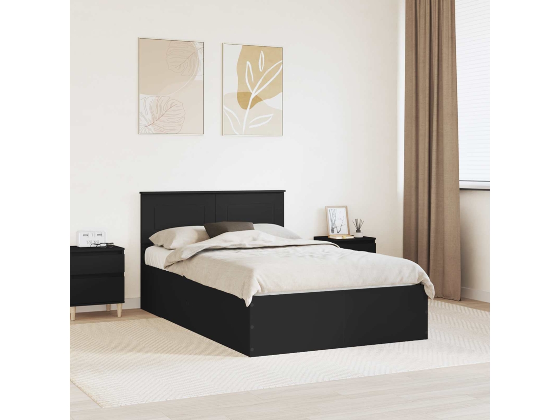 Vidaxl Estrutura Da Cama Preto 135 X 190 Cm Derivados De Madeira