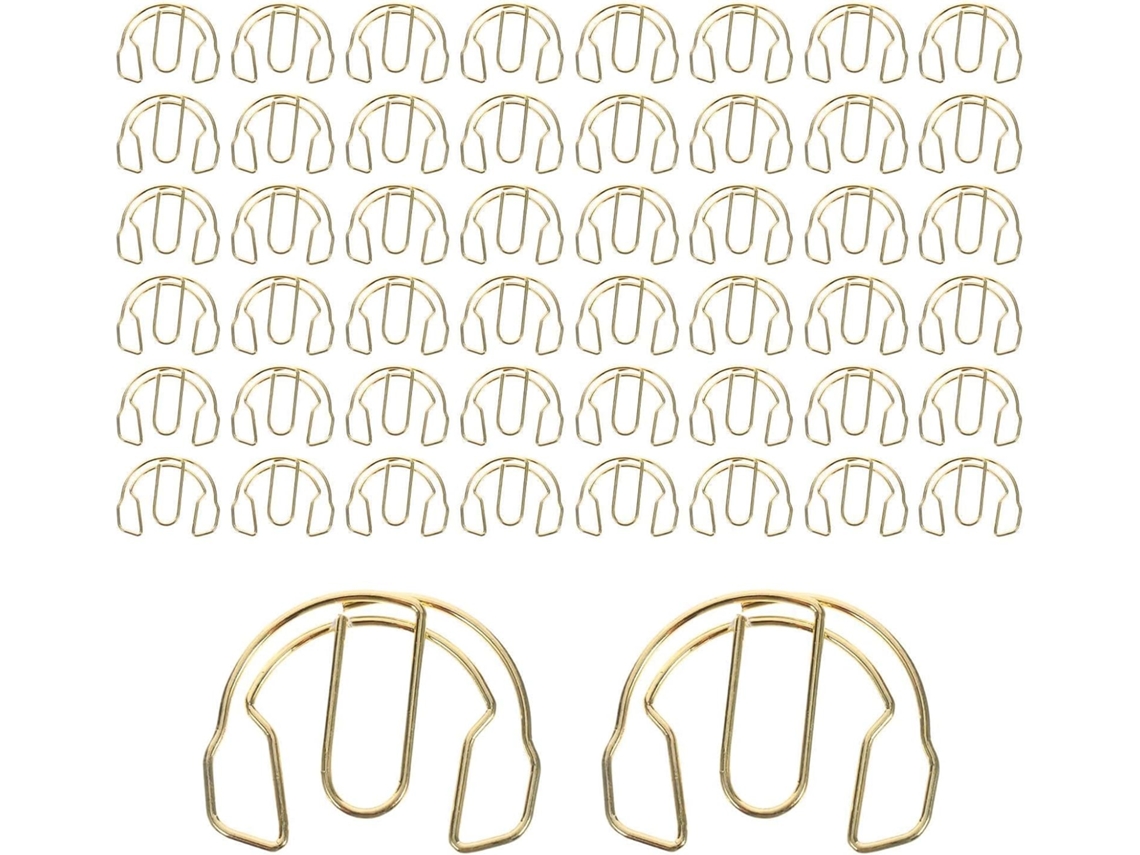 50 clipes de papel de metal dourado no formato Fone Ouvido