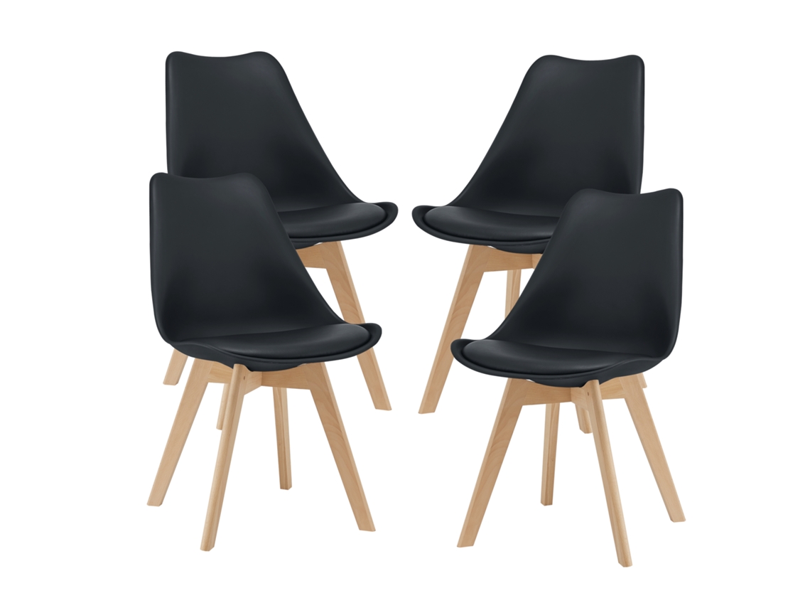 Conjunto de 4 cadeiras de jantar Fläten [EN.CASA] Pele sintética e pernas de faia 82x49x54 cm - Preto