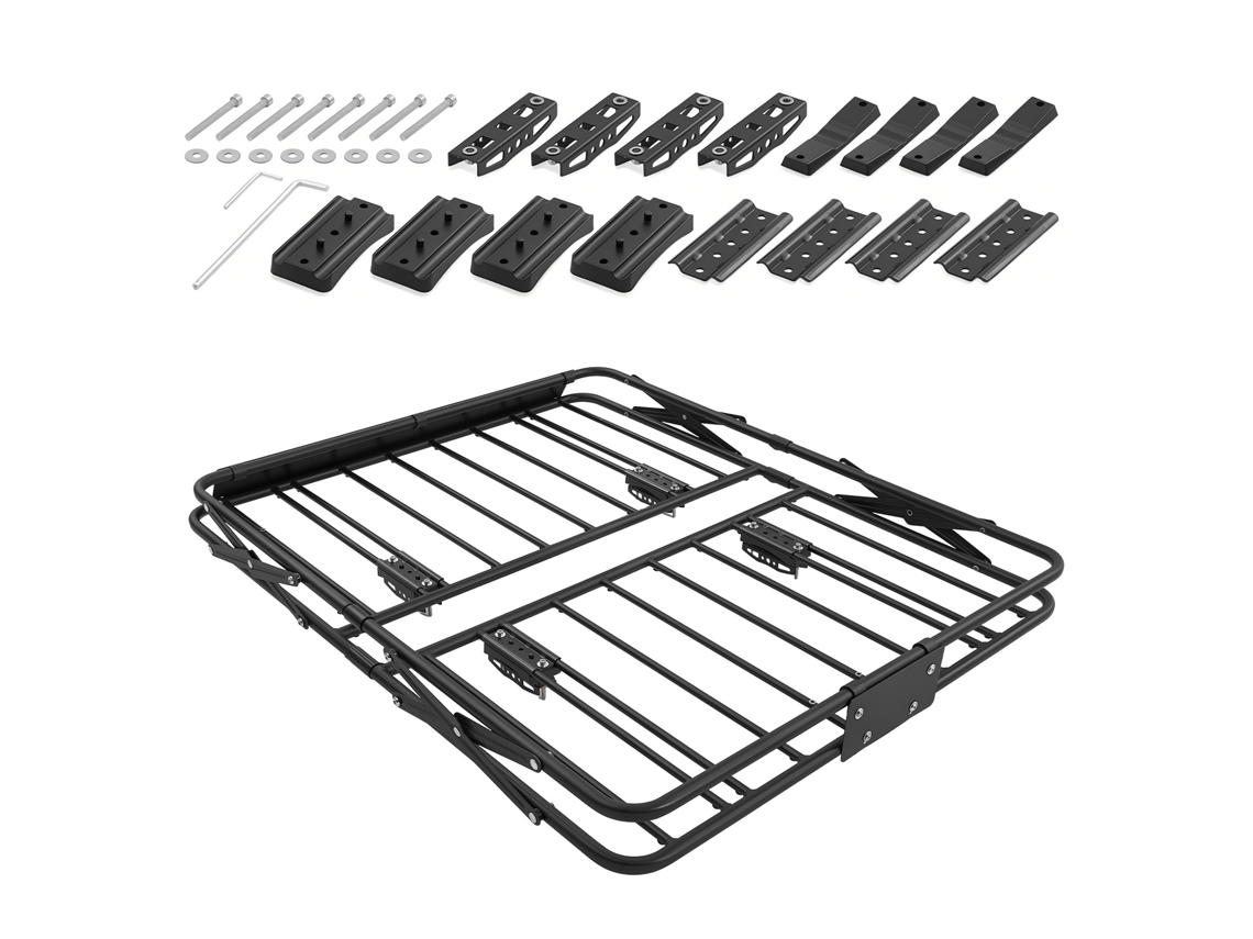 Porta bagagens de Teto Dobrável 116,8 X 91,4 10,2 Cm, Cesta para Carro com Capacidade Carga 90,72 Kg, Todos os Tipos Clima, Bagagem Suv, Caminhonete