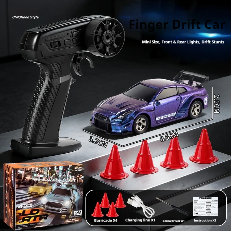 Carro de Drift com Controle Remoto 1:64, Tração nas Quatro Rodas 2.4g, Modelo de Simulação MDUG (gtr Roxo)