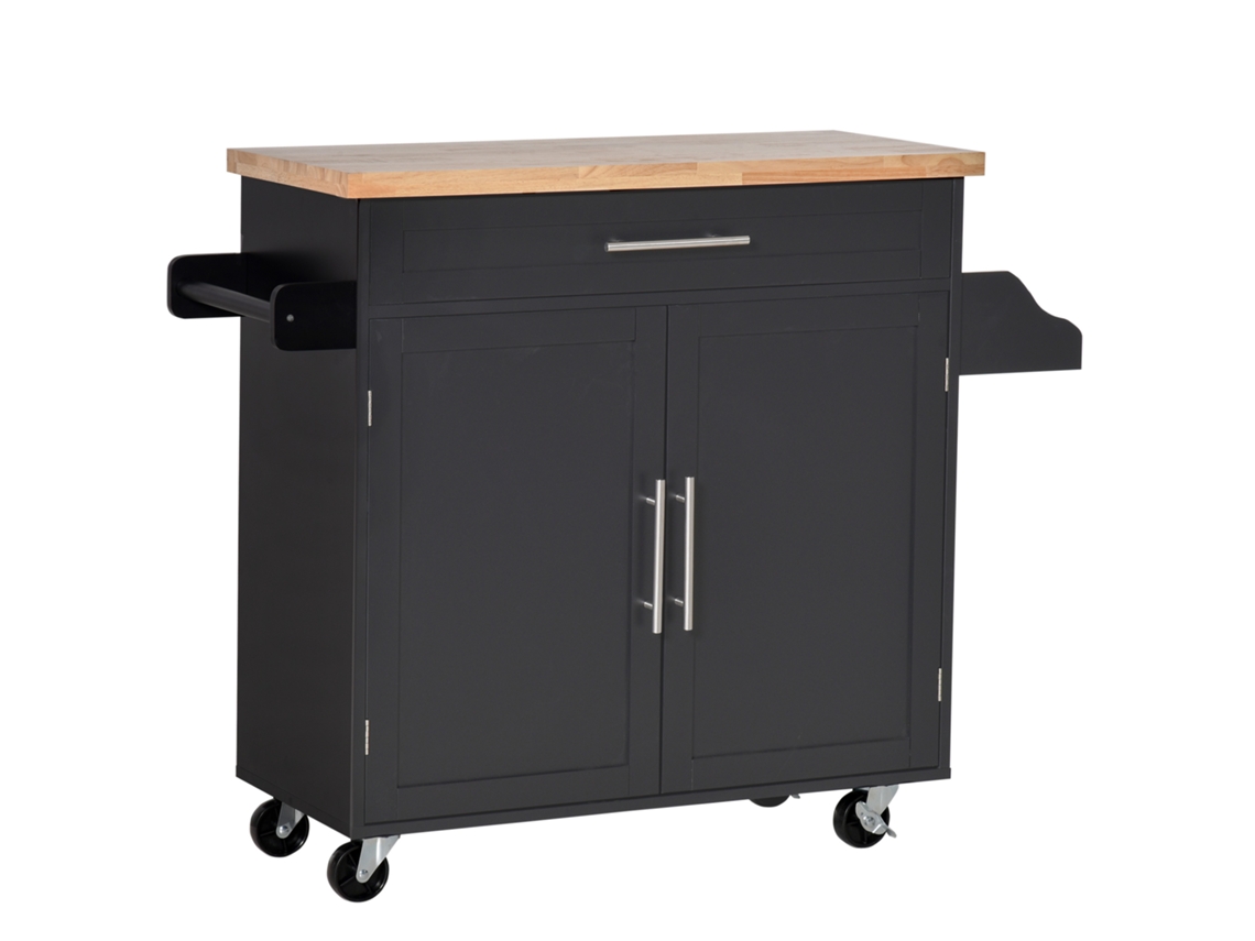 Carrinho de cozinha ZENCORE SERVICES, rodas, prateleiras ajustáveis, porta temperos, bancada de seringueira, 109x40x89cm, branco