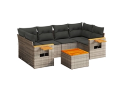 Conjunto de 7 Sofás para Jardim com Almofadões Vime Pe Cinzento MAISON EXCLUSIVE (7 pcs)