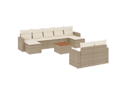 Conjunto de 10 Sofás para Jardim com Almofadões Vime Pe Bege MAISON EXCLUSIVE