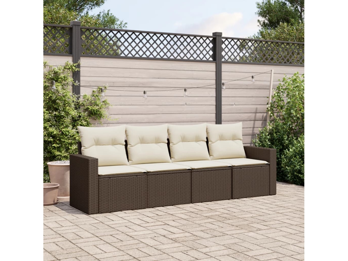 Vidaxl 4 Pcs Conjunto Sofás De Jardim C/ Almofadões Vime Pe Castanho