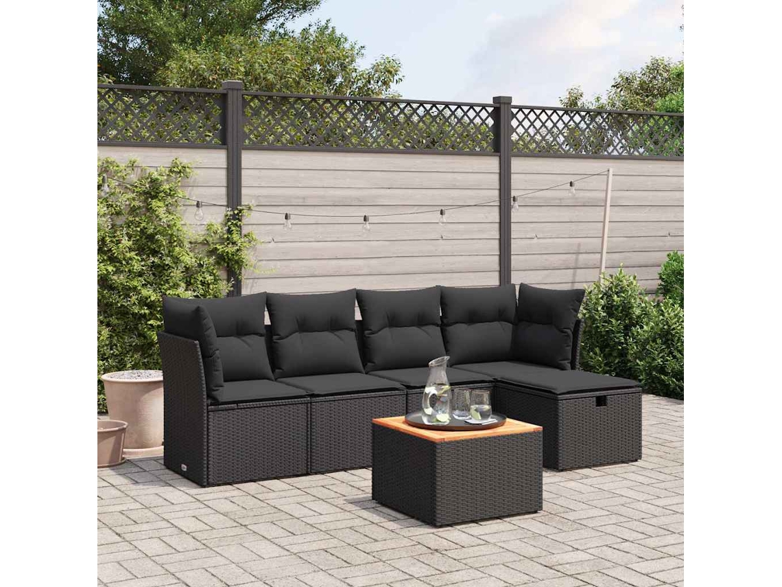 Vidaxl 6 Pcs Conjunto Sofás De Jardim C/ Almofadões Vime Pe Preto