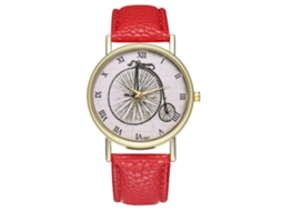 Relógio de quartzo com pulseira de couro PU, mostrador redondo, estilo moderno, para casais, vermelho.
