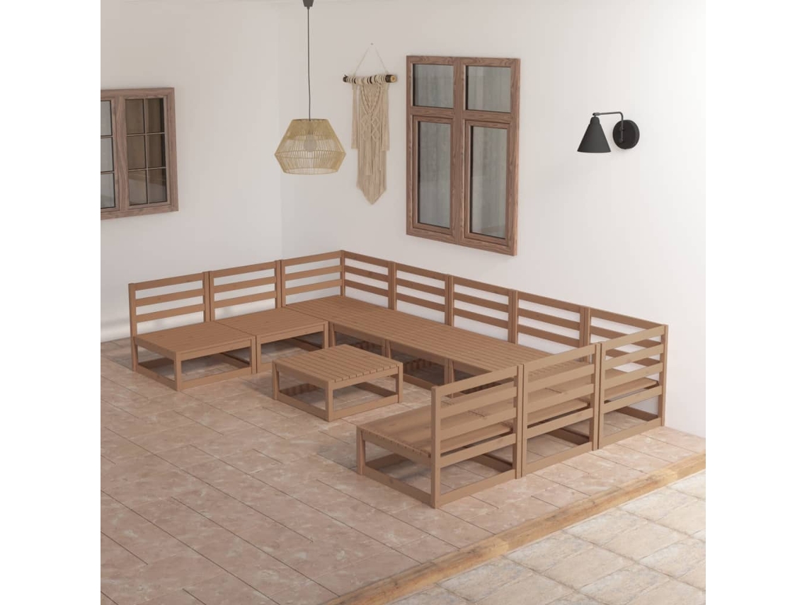 10 Pcs Conjunto Lounge De Jardim Pinho Maciço Dkd Home Decor