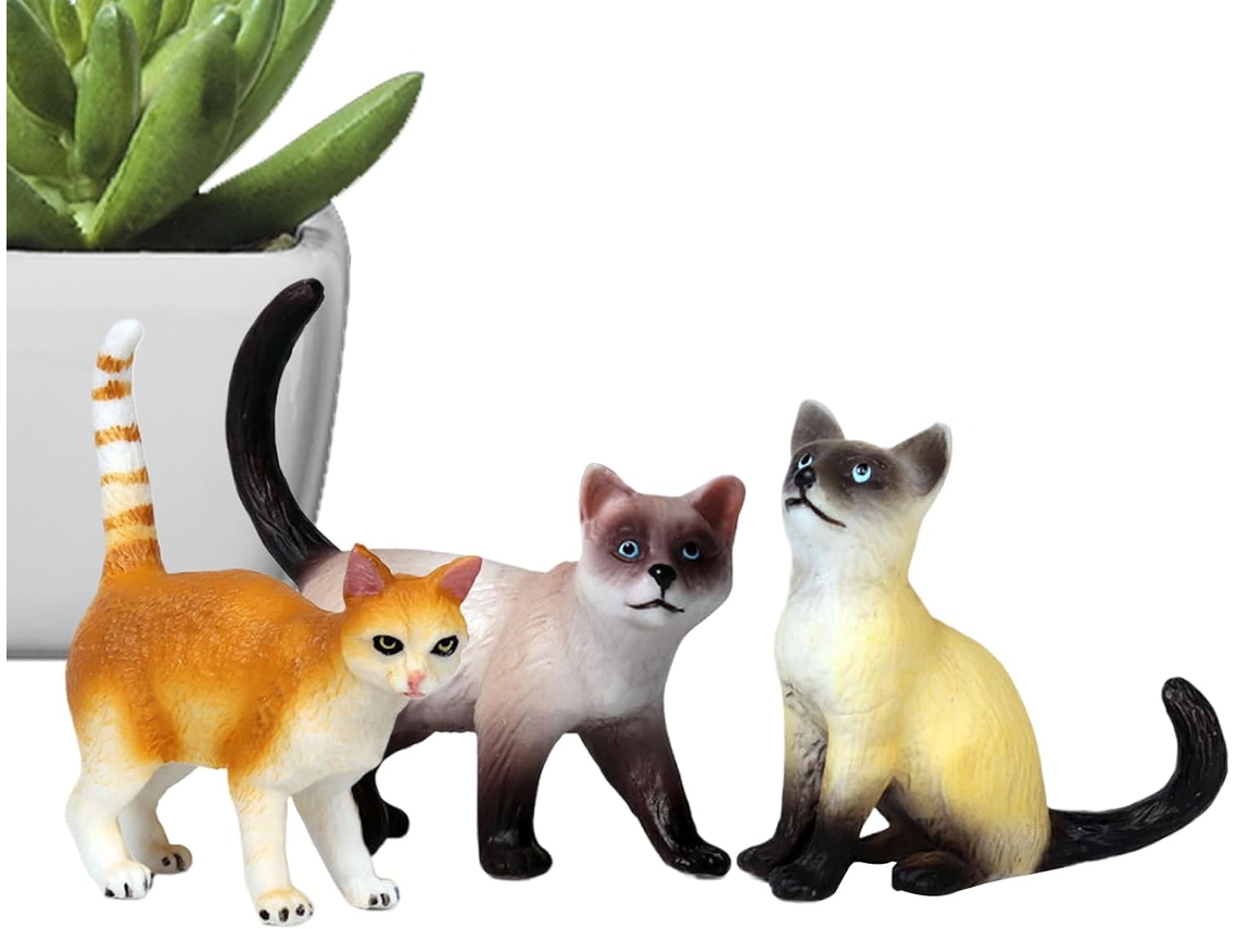 Conjunto De 3 Estatuetas De Gatos Para Escultura Realista De Animais |