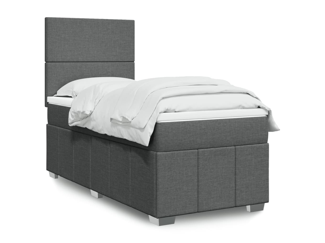 Vidaxl Cama Com Molas/colchão 100x200 Cm Tecido Cinza-escuro