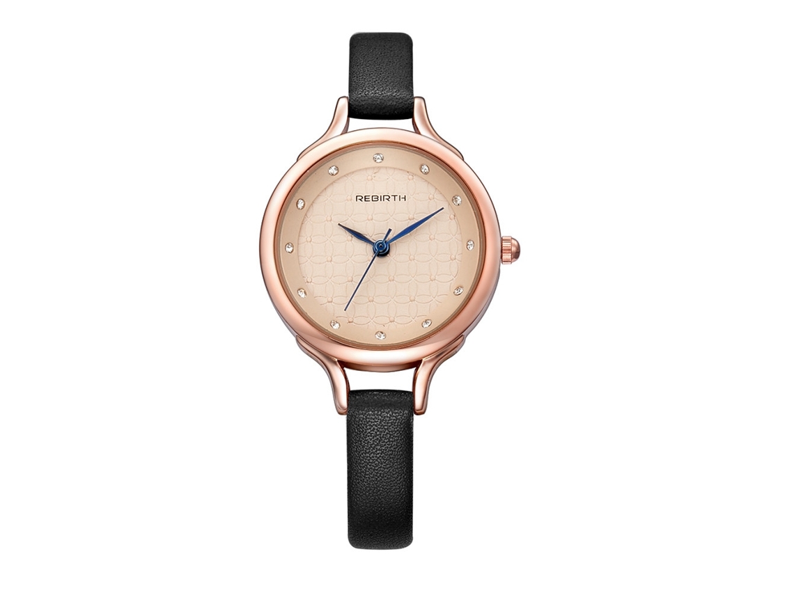 Relógio de Pulso Feminino Elegante de Quartzo com Pulseira Pu e Strass Preto