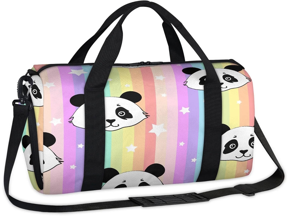 Bolsa Esportiva Fofa com Panda Arco íris Tecido de Poliéste 45 X 21 5 23 Cm Estampa Pa Design Du