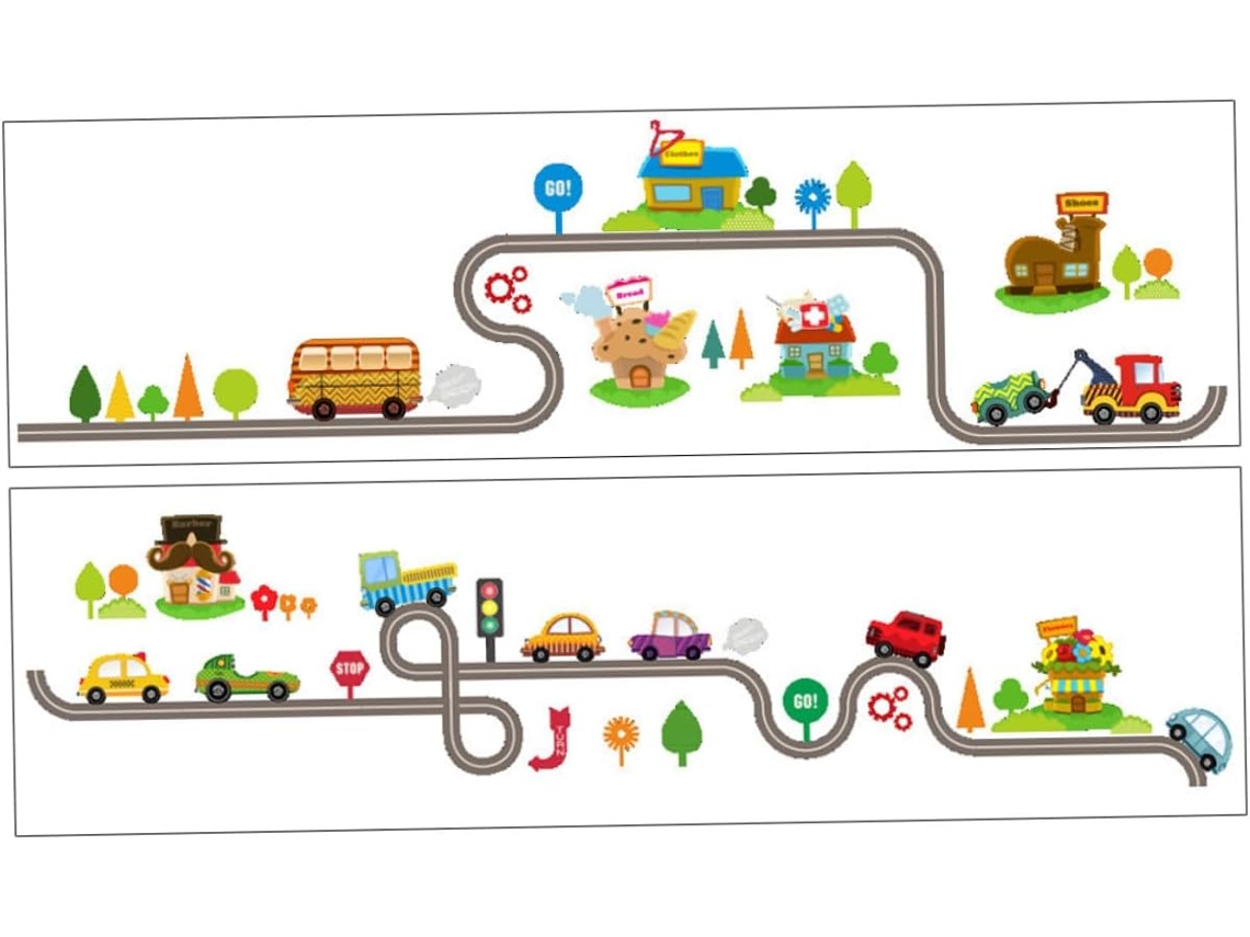 Folhas De Adesivos De Parede Para Quartos De Meninos E Meninas, Com Carros E Trilhos De Trem, Uma De Gokoco