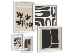 Galeria De Pinturas Murais Composições Florais Retrô Moldura Branca Quadros Para O Escritório Espelharte (conjunto De 5 Imagens)