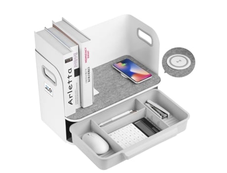 Desk Organizer With Drawer And Wireless Charger Ergo Office, White, Max. 10kg, Er 441
