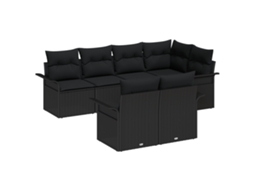 Conjunto 7 Conjunto De Sofá De Jardim Vidaxl Preto Vime Pe (55 X 55 X 37 Cm)
