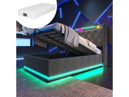 Cama Solteiro 90x200 Led 360 Armazenamento Usb c Cinza C/ Colchão