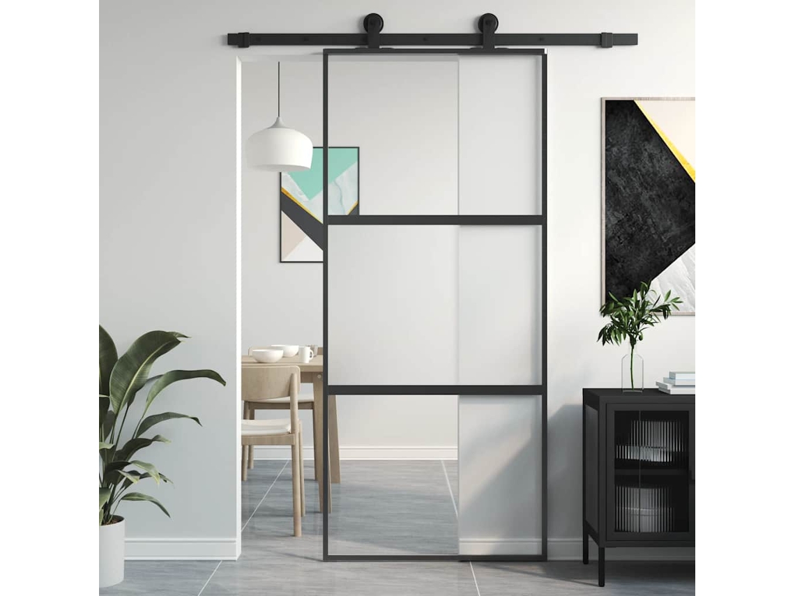 Vidaxl Porta Deslizante 90x205 Cm Vidro Temperado E Alumínio Preto