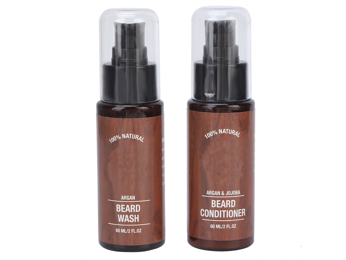 Kit com 2 peças de shampoo e condicionador para barba e bigode para homens.