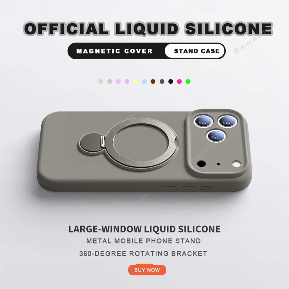 Capa De Silicone Líquido Com Suporte Magnético E Magsafe Para Iphone 16 Plus (cinza).