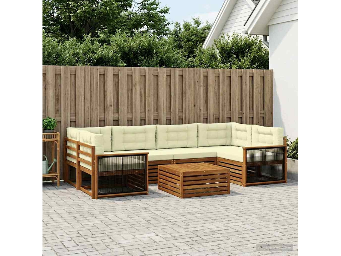 Vidaxl Conjunto De Sofás Para Exterior 7 Unid. Natural E Creme
