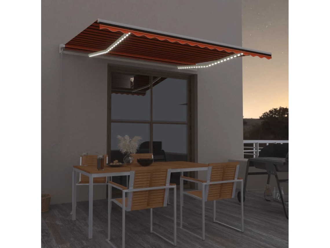 Vidaxl Toldo Retrátil Manual Com Led 450x300 Cm Laranja E Castanho