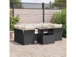 Vidaxl 7 Pcs Conjunto De Sofás P/ Jardim C/ Almofadões Vime Pe Preto