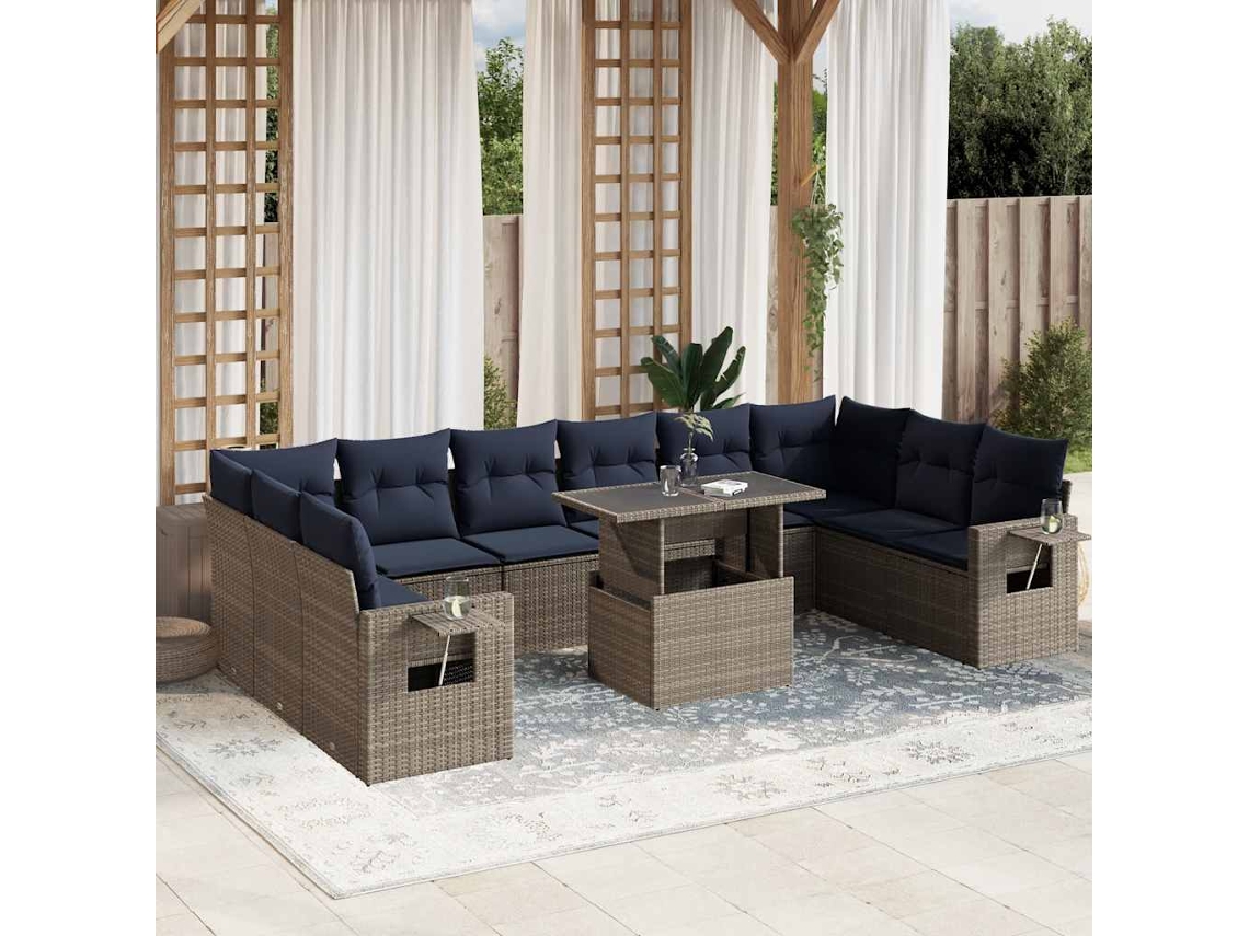 Vidaxl Conjunto De Sofá De Jardim Com 11 Peças E Almofadas Em Rattan Sintético Cinza