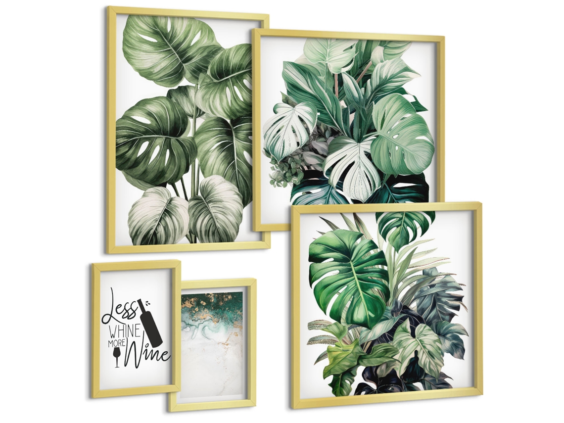 Pinturas Murais Modernas Boho Minimalista Pedras Moldura Prateada Fotos Para O Escritório Espelharte (conjunto De 5 Imagens)