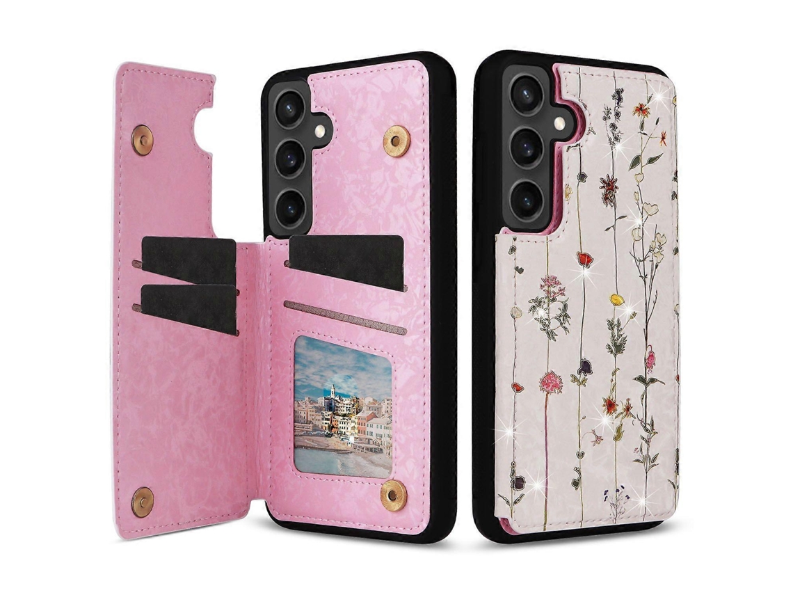 Capa Para Samsung Galaxy S25 Fe Em Couro Tpu Com Estampa Floral E Compartimentos Para Cartão