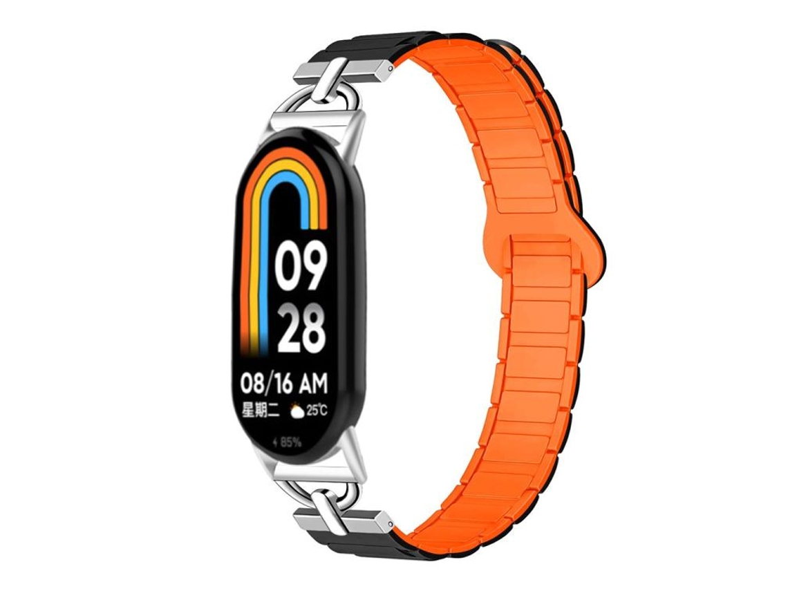 Bracelete para Xiaomi Smart Band 10/9/8 Silicone em formato de D Preto e Laranja XIAOMOYU